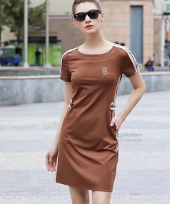 Đầm suông ngắn tay viền phối họa tiết