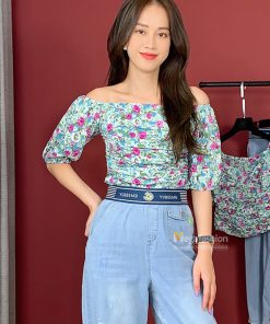 Áo nữ Gucci cổ tròn dáng suông họa tiết hoa cúc