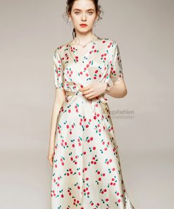 Đầm xòe eo thắt nơ họa tiết hoa